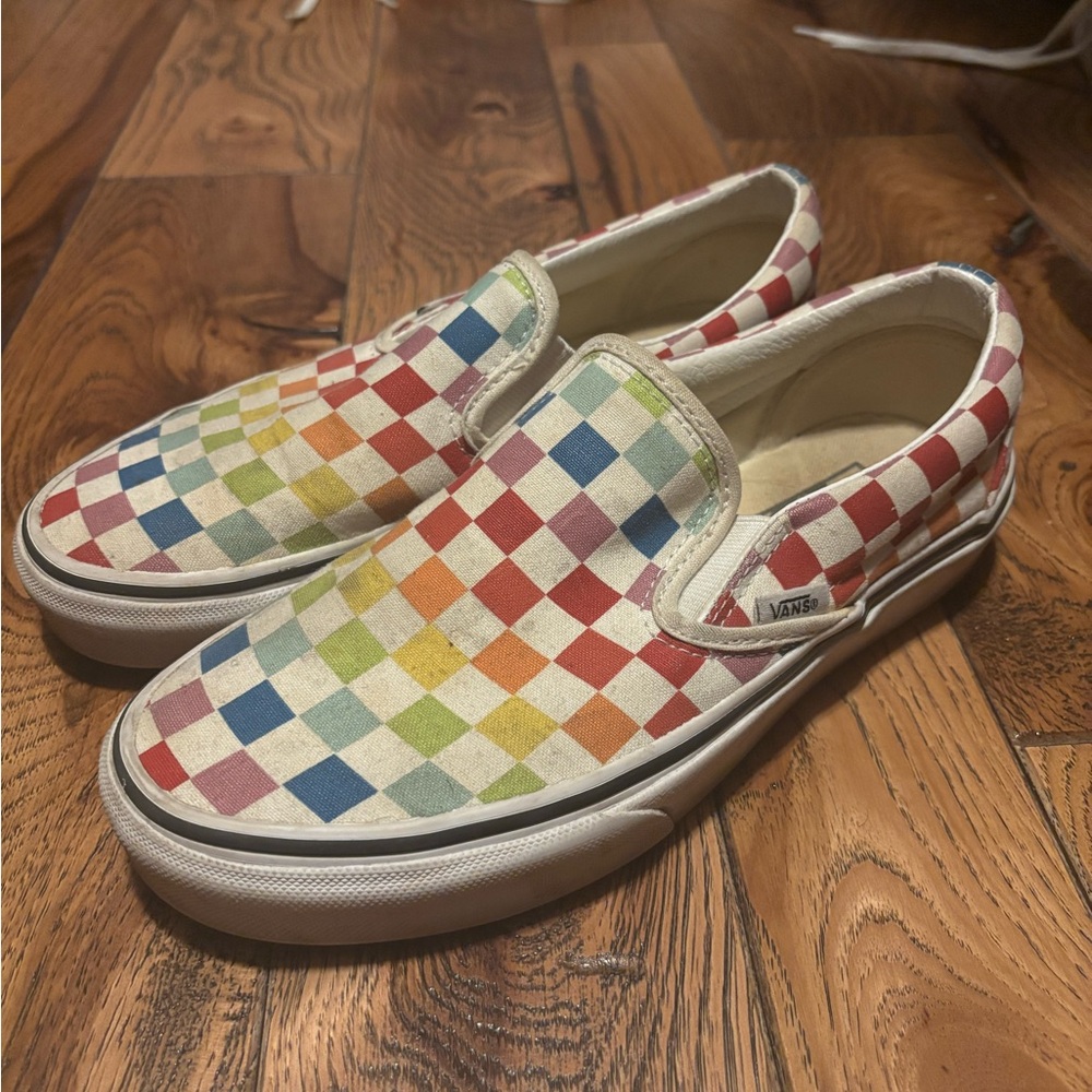 Vans Multicolor Checkered Slip-On Shoes - Size 8